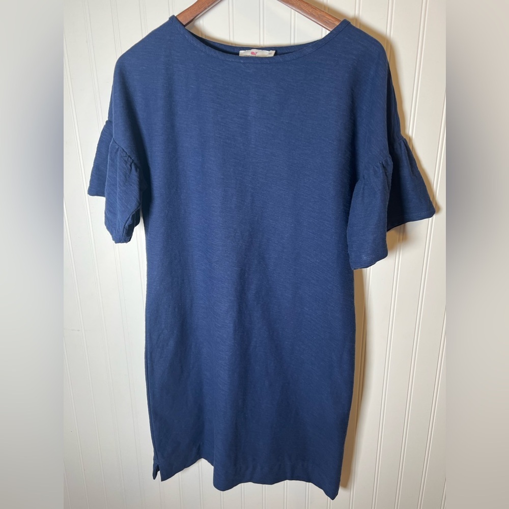 Vineyard Vines Knit Shift Dress Size XS Navy Ruffled Sleeves Knee Length